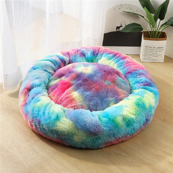 Small Cozy Nesty Plush Calming Nest Bed – Soft Round Donut Bed for Small Dogs & Cats