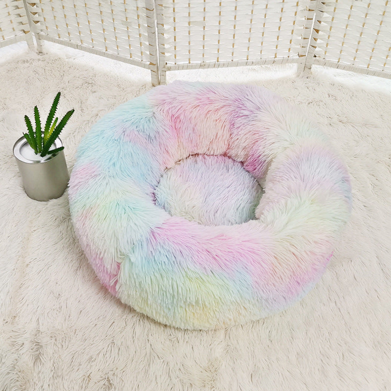 Small Cozy Nesty Plush Calming Nest Bed – Soft Round Donut Bed for Small Dogs & Cats