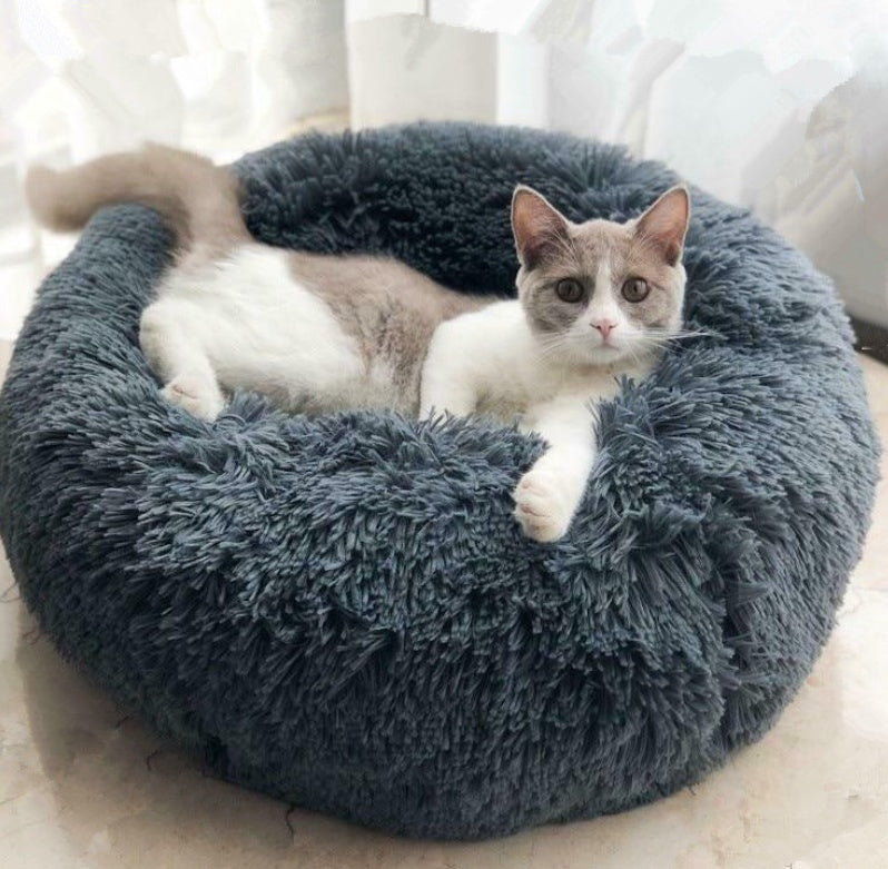 Small Cozy Nesty Plush Calming Nest Bed – Soft Round Donut Bed for Small Dogs & Cats