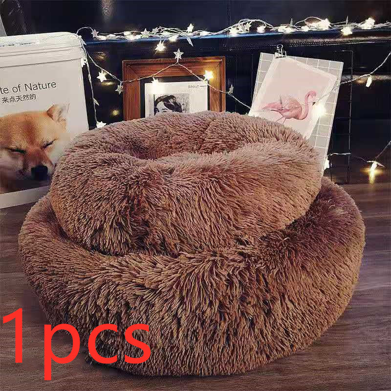 Small Cozy Nesty Plush Calming Nest Bed – Soft Round Donut Bed for Small Dogs & Cats