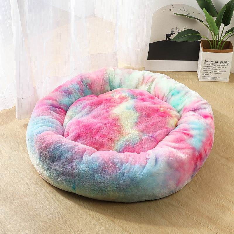 Small Cozy Nesty Plush Calming Nest Bed – Soft Round Donut Bed for Small Dogs & Cats