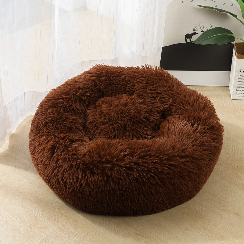 Small Cozy Nesty Plush Calming Nest Bed – Soft Round Donut Bed for Small Dogs & Cats