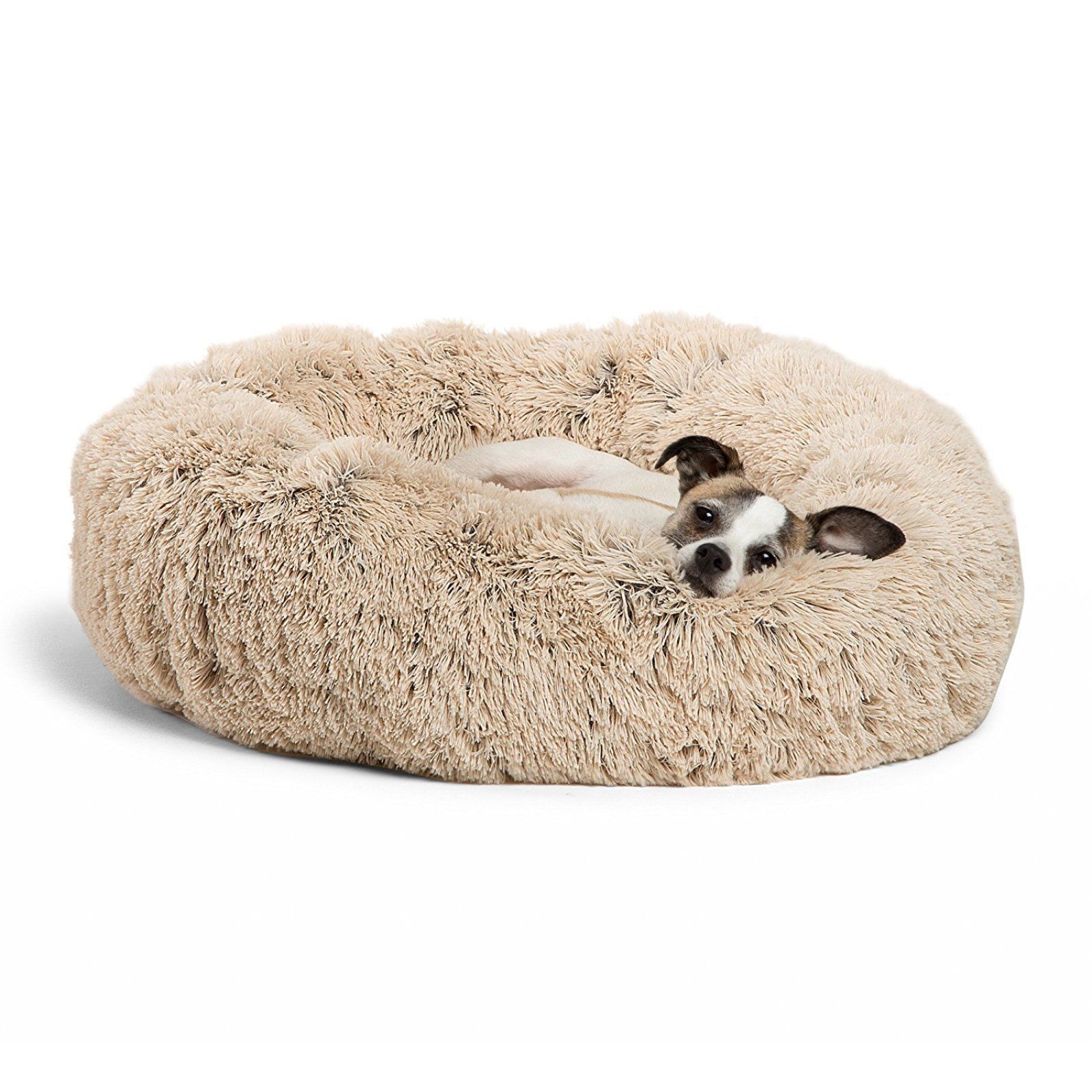 Small Cozy Nesty Plush Calming Nest Bed – Soft Round Donut Bed for Small Dogs & Cats