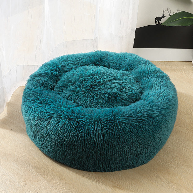 Small Cozy Nesty Plush Calming Nest Bed – Soft Round Donut Bed for Small Dogs & Cats