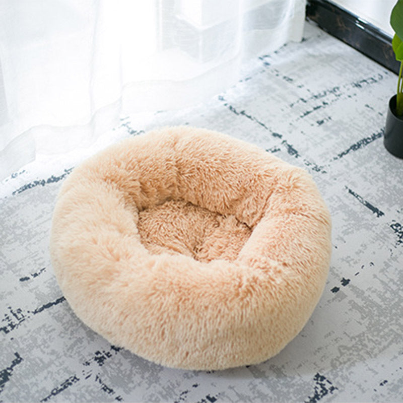 Small Cozy Nesty Plush Calming Nest Bed – Soft Round Donut Bed for Small Dogs & Cats